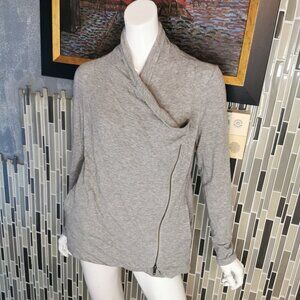 Eileen Fisher Sweater Womens Medium Gray Full Zip Asymmetrical Tensel Blend 0048